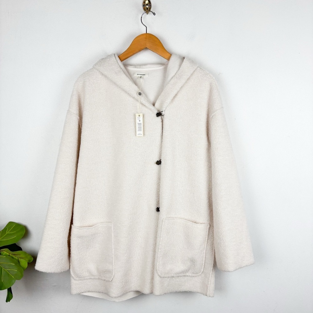NWT Max Studio Cream Sherpa Clasp Front Jacket Sz M